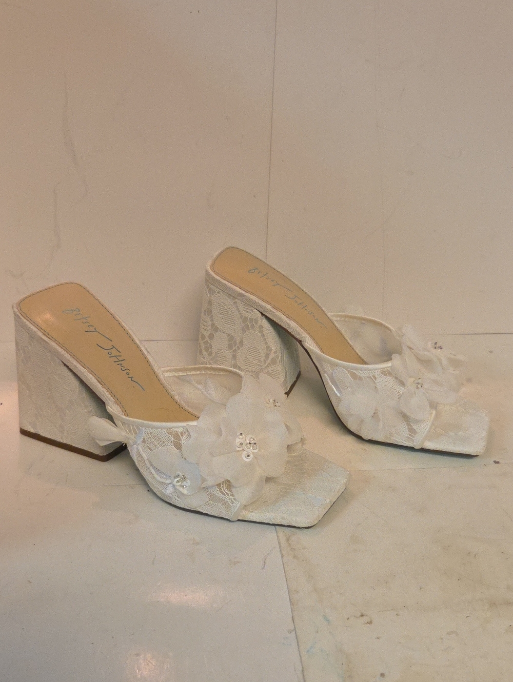 Blue by Betsey Johnson SB-JALON Ivory Floral Lace Wedge Sandals - Size 7